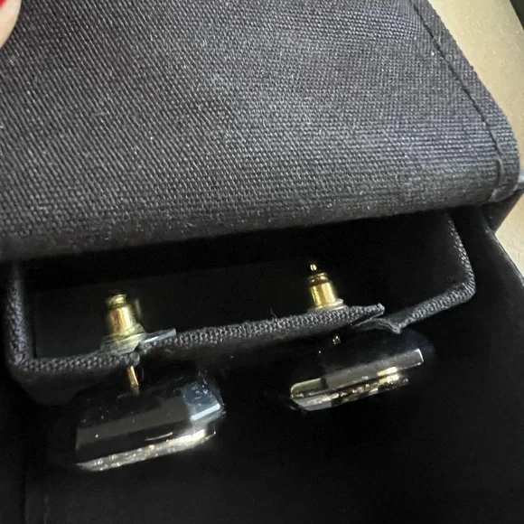 Chanel Resin Black and Gold Earrings